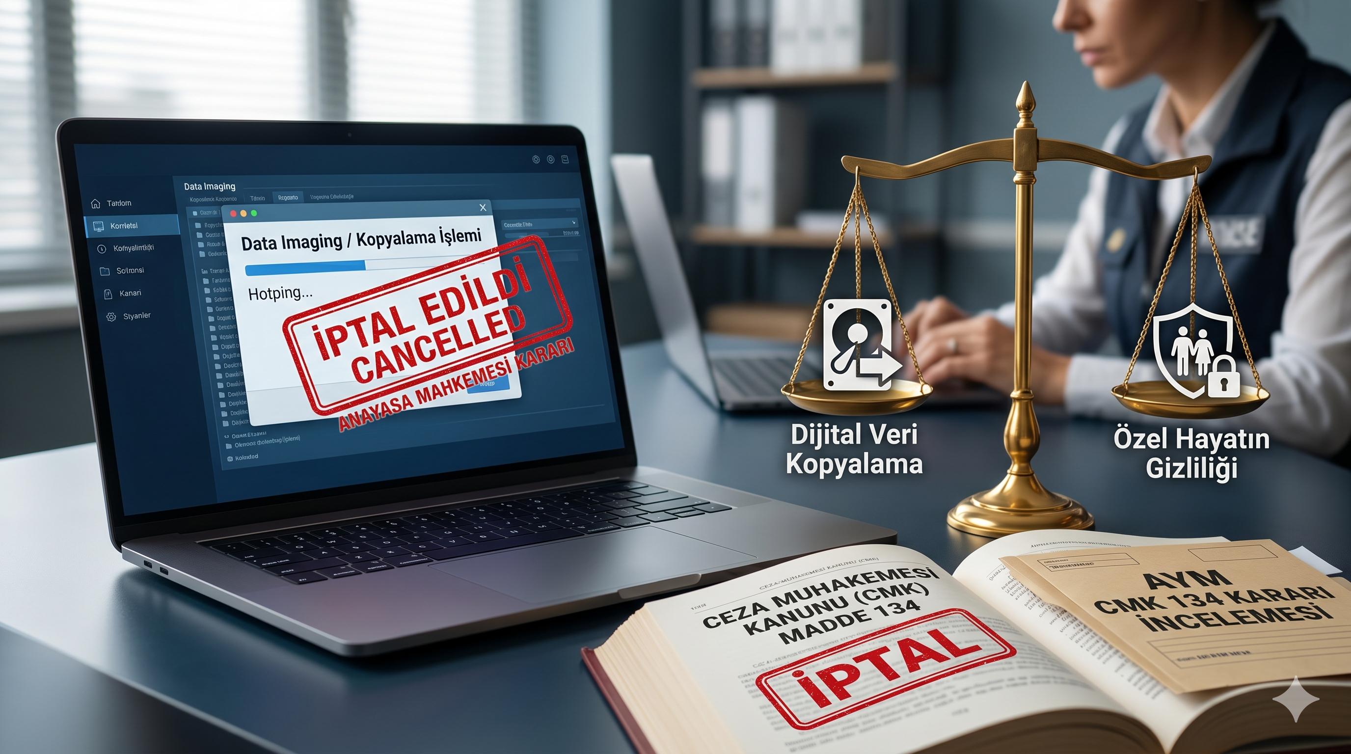dijital delil, bilişim hukuku, ceza muhakemesi, kişisel veriler, arama kararı, kopyalama işlemi, anayasa mahkemesi, yüksek yargı, özel hayatın gizliliği, temel haklar, iptal kararı, ceza davası, sanık hakları, soruşturma evresi, cihaz el koyma, adil yargılanma, bilişim suçları, dijital kopyalama, anayasa ihlali, yargıtay içtihatları, yerel mahkeme, hukuka aykırı delil, veri güvenliği, hukuki güvence, ceza kanunu